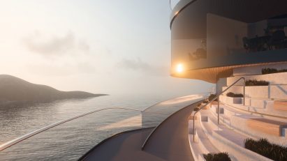 Rendering of the tiered seating on the Viewpoint sightseeing boat in close-up