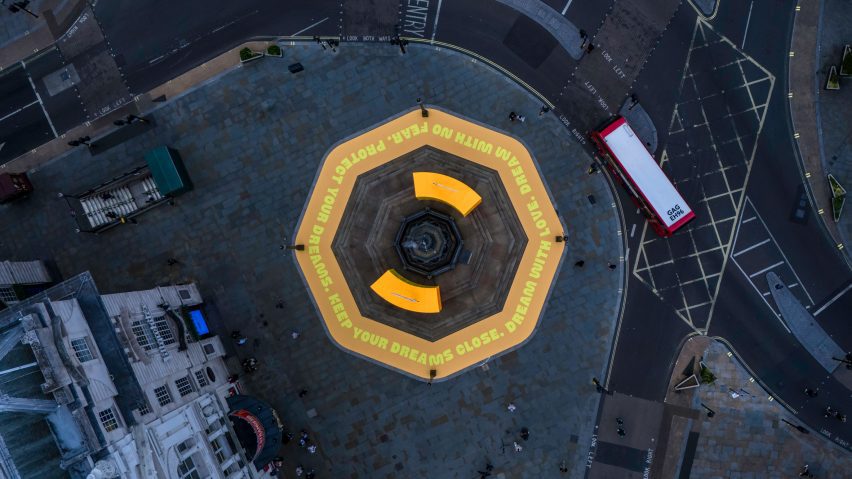 Good Things Come to Those Who Wait in Piccadilly Circus by Yinka Ilori