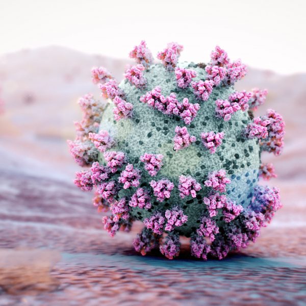 Visualisation of a virus cell that has been magnified.