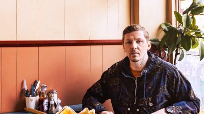 Prof Green in cafe for Buster and Punch Dezeen talk LDF