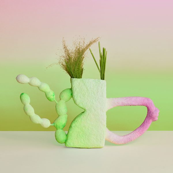Photo of pink and green abstract plant pot