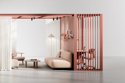 Lounge area as part of room-in-room office structure