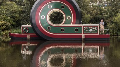 Alex Chinneck loop-de-loop canal boat in Sheffield