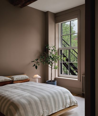 Bedroom painted in Dead Salmon by Farrow & Ball