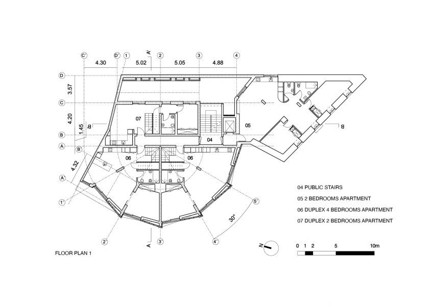 Plan of housing block by Bureau des Mésarchitecture