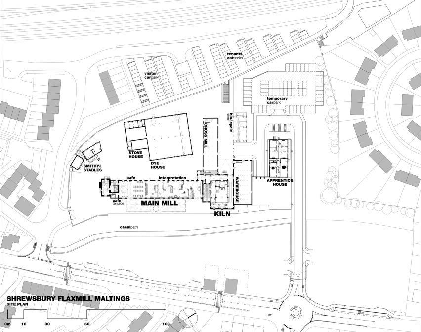 Site plan of Shrewsbury Flaxmill Maltings by Feilden Clegg Bradley Studios
