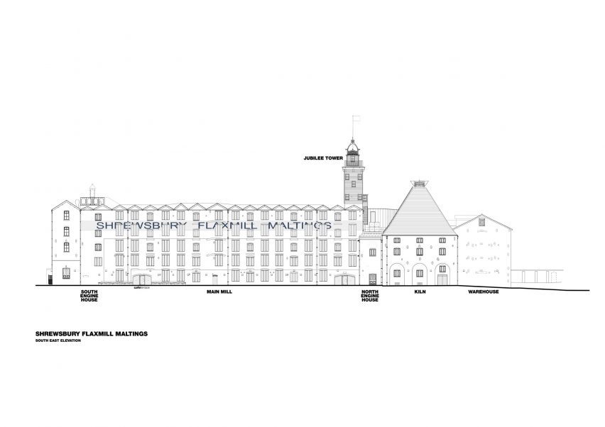 Elevation of Shrewsbury Flaxmill Maltings by Feilden Clegg Bradley Studios