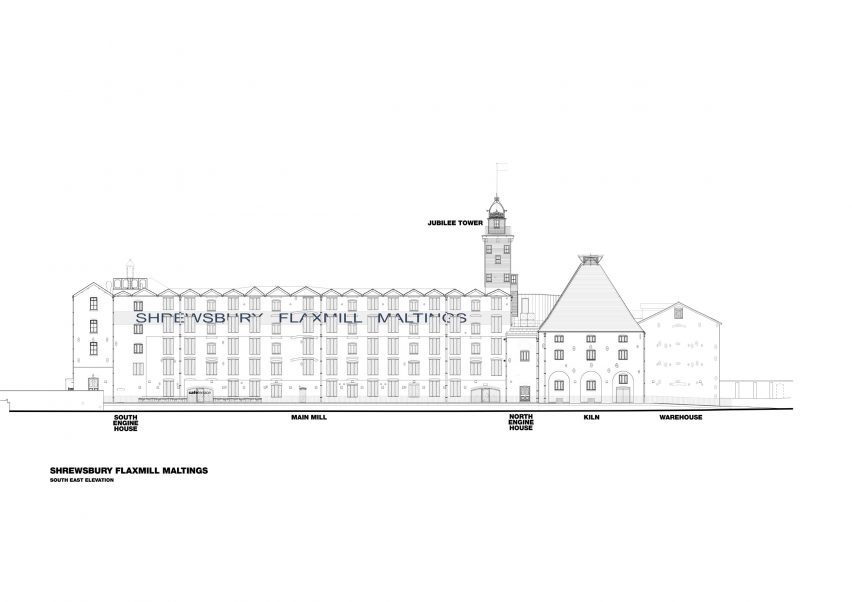 Elevation of Shrewsbury Flaxmill Maltings by Feilden Clegg Bradley Studios