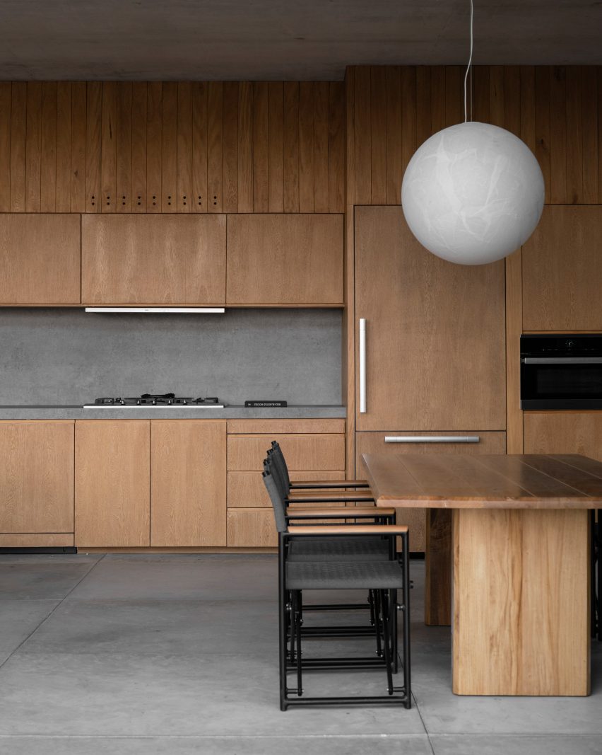 Wooden interior of concrete Mexican home