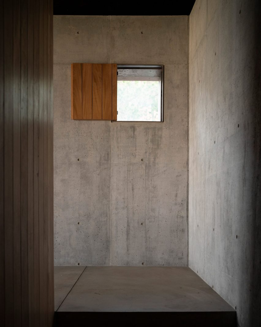 concrete wall with wooden window slate