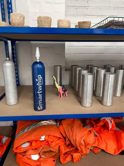 Vases made from laughing gas cylinders