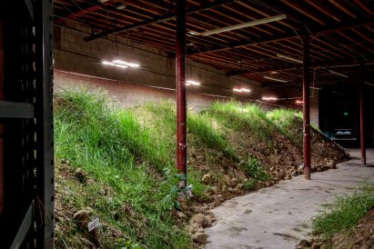 Mounds of soil in doors in studio