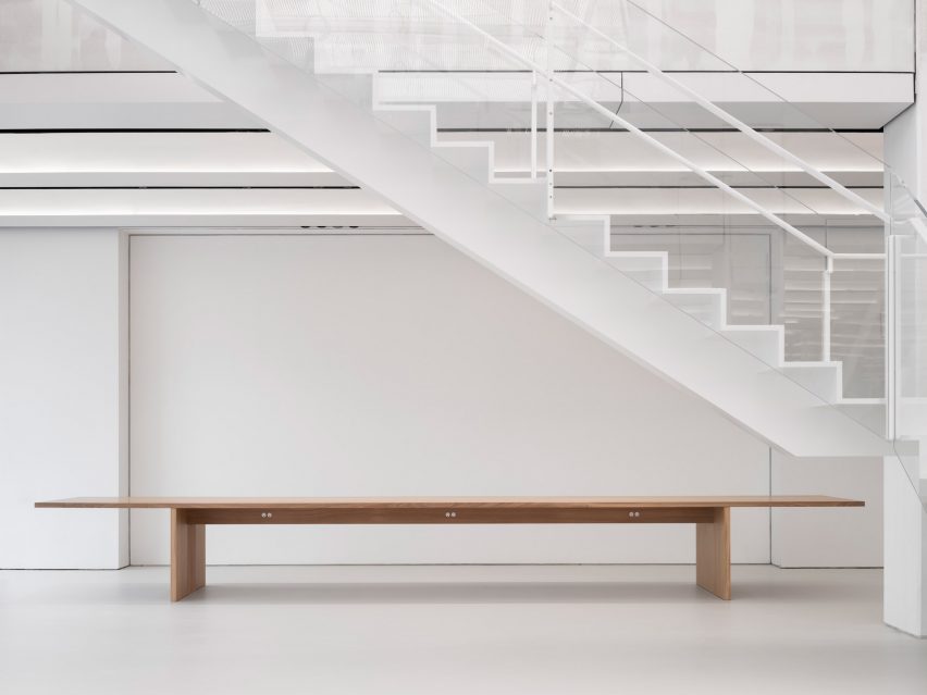 Long wood bench