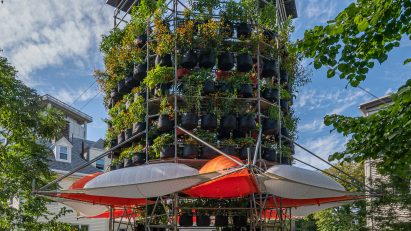 A large installation with plants