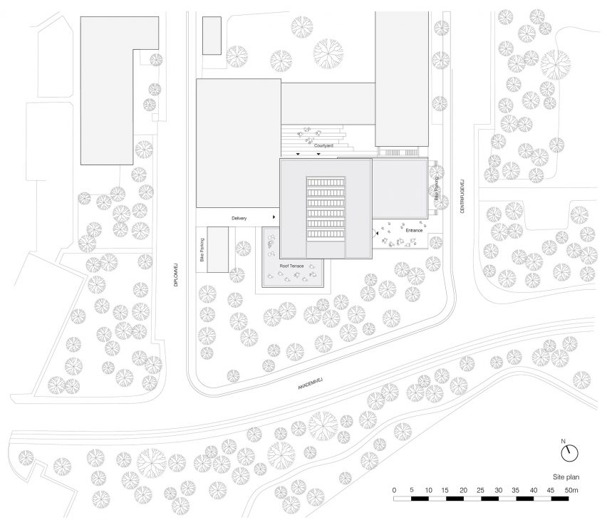 Site plan of DTU Skylab by Rørbæk og Møller Arkitekter