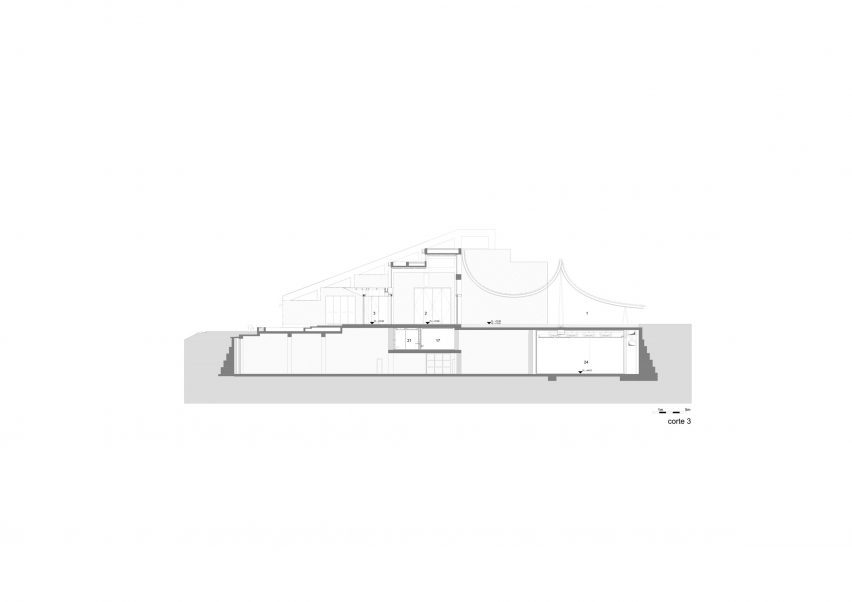 Section of Centro de Arte Moderna Gulbenkian by Kengo Kuma