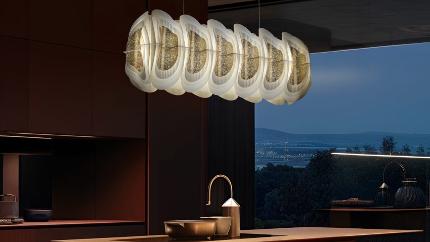 Lamp hanging above kitchen island