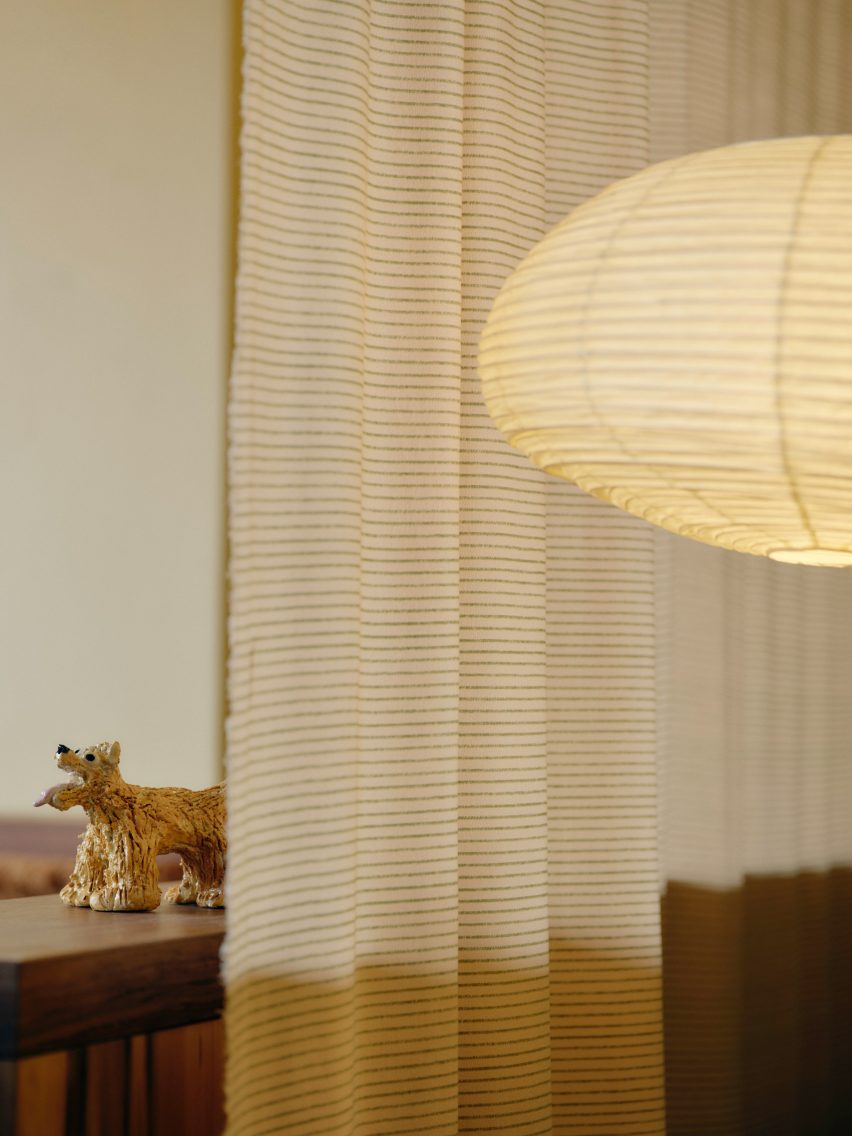 Silk striped curtain and rice paper lantern