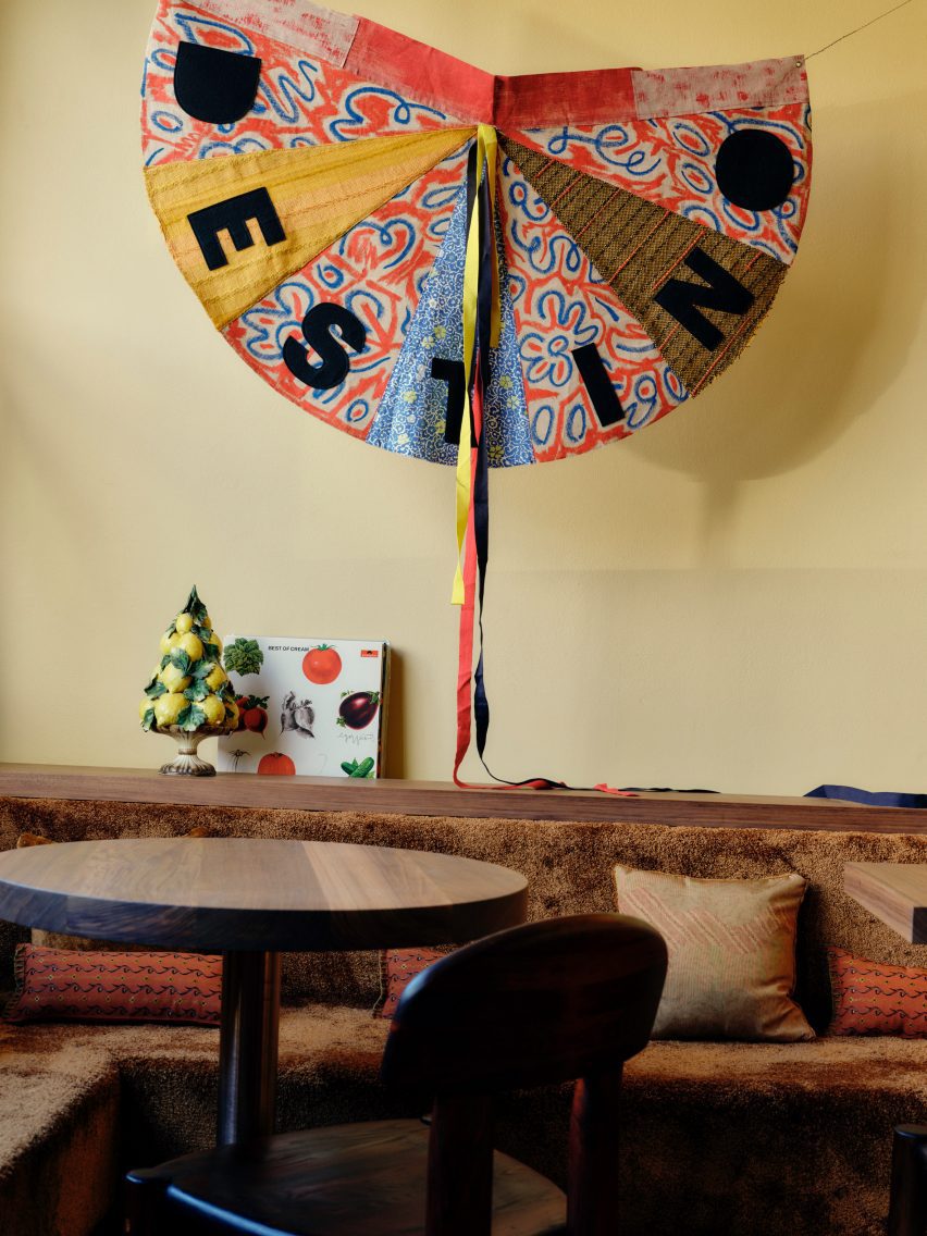 Timber banquette seating with Destino fan