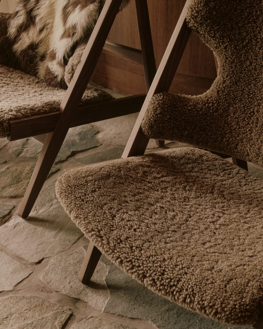 Sheepskin upholstered mid-century chairs