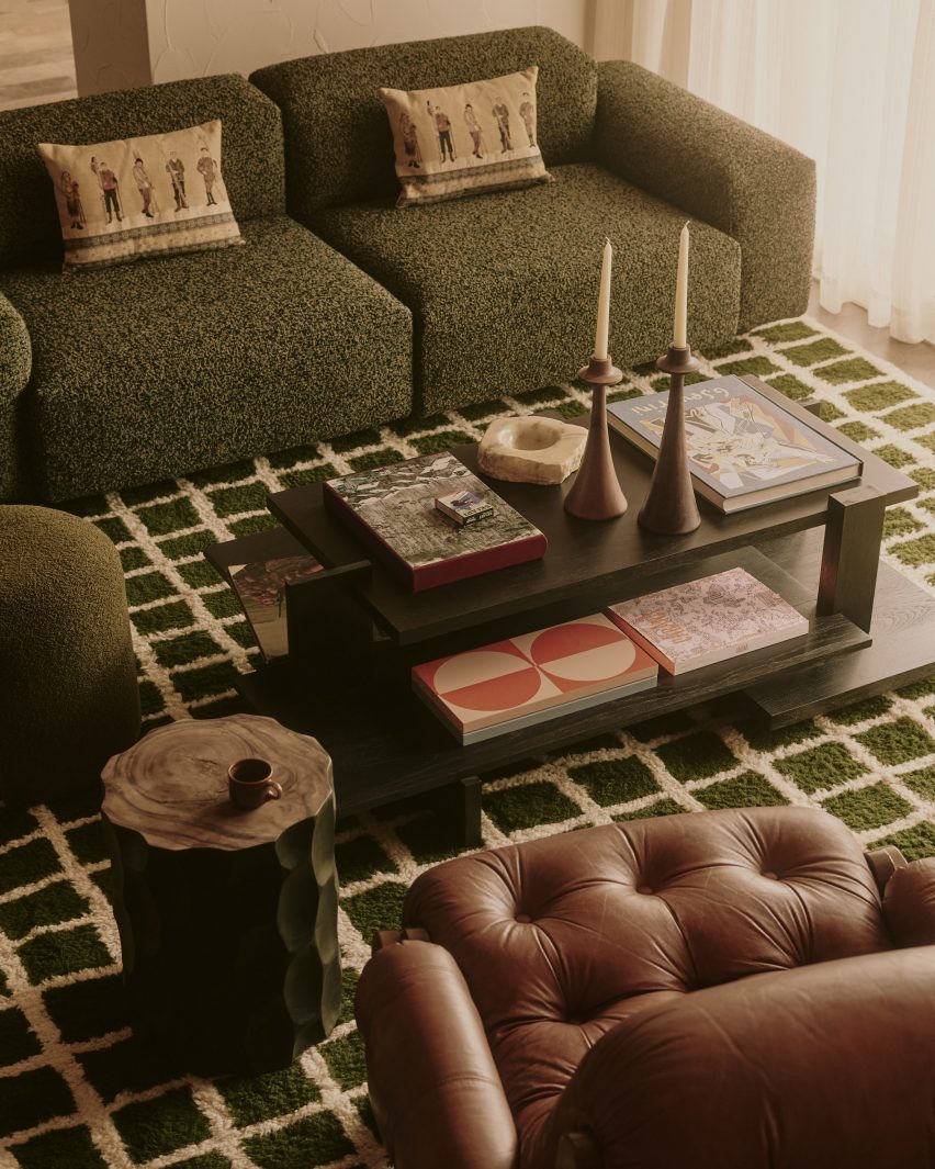 Coffee table with candle holders and candles and matches