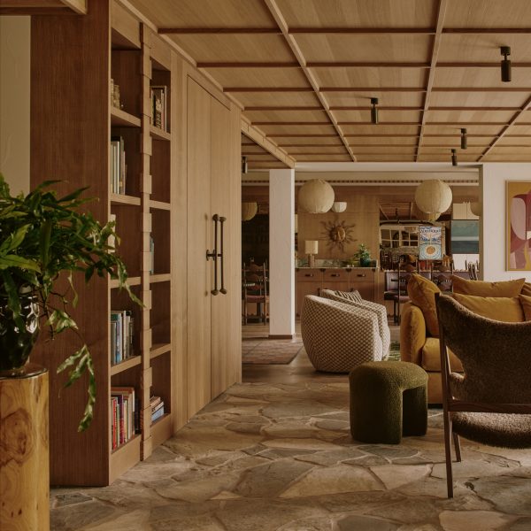 Crazy paving flooring of living room