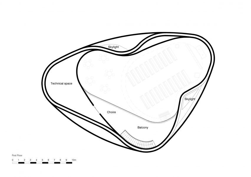 First floor plan of Trekroner Church by Rorbaek og Moller Arkitekter