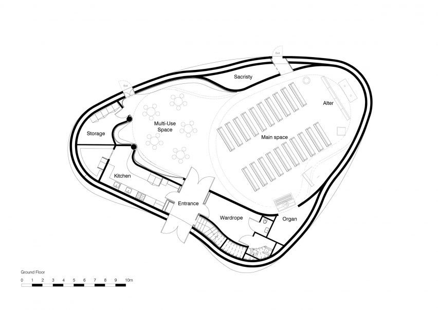 Ground floor plan of Trekroner Church by Rorbaek og Moller Arkitekter