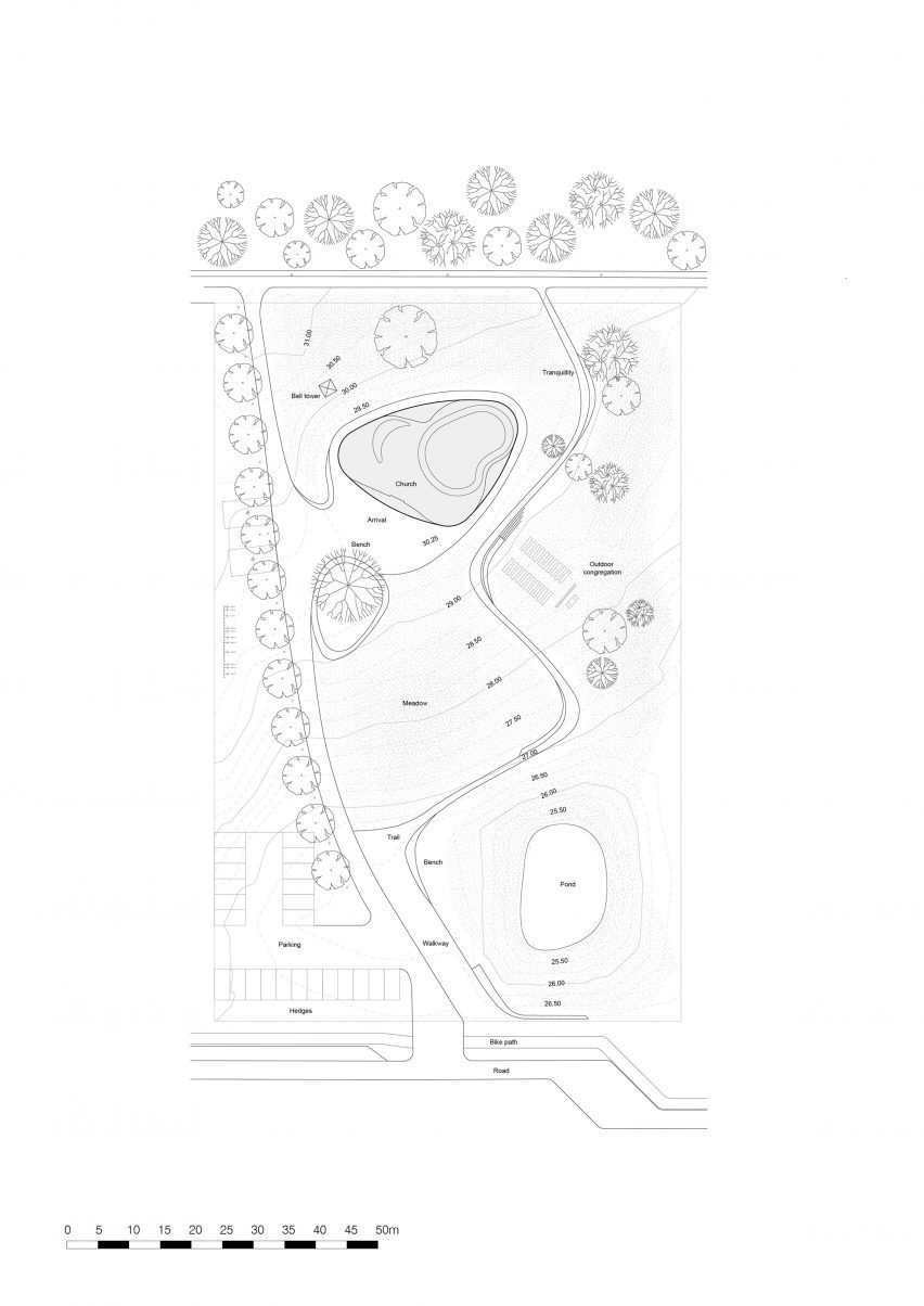 Site plan of Trekroner Church by Rorbaek og Moller Arkitekter