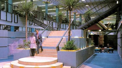 The original lobby of Terry Farrell's TV-am building in London