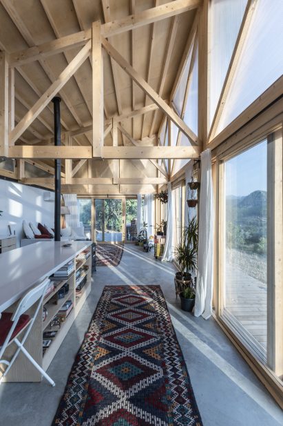 Interior of wood-framed house