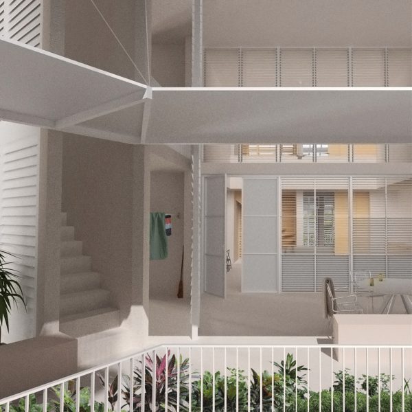A visualisation of a housing proposal for hurricane resistance.