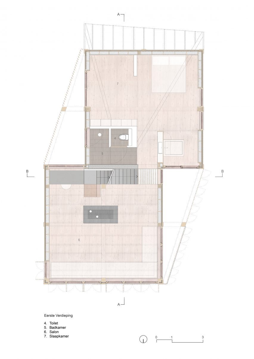 First floor plan of Wooden House by Moke Architekten