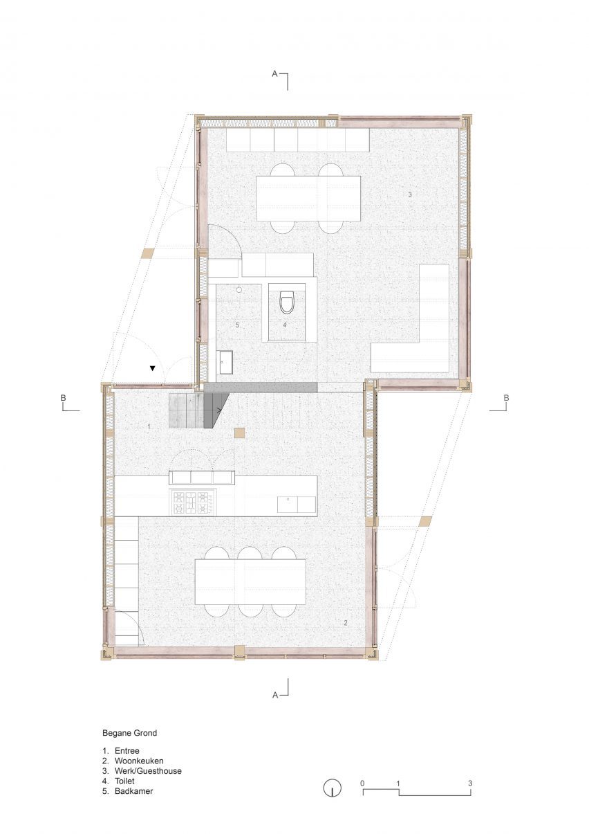 Ground floor plan of Wooden House by Moke Architekten