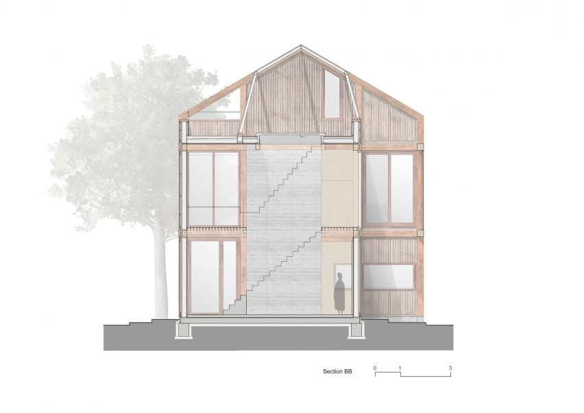 Section of Wooden House by Moke Architekten