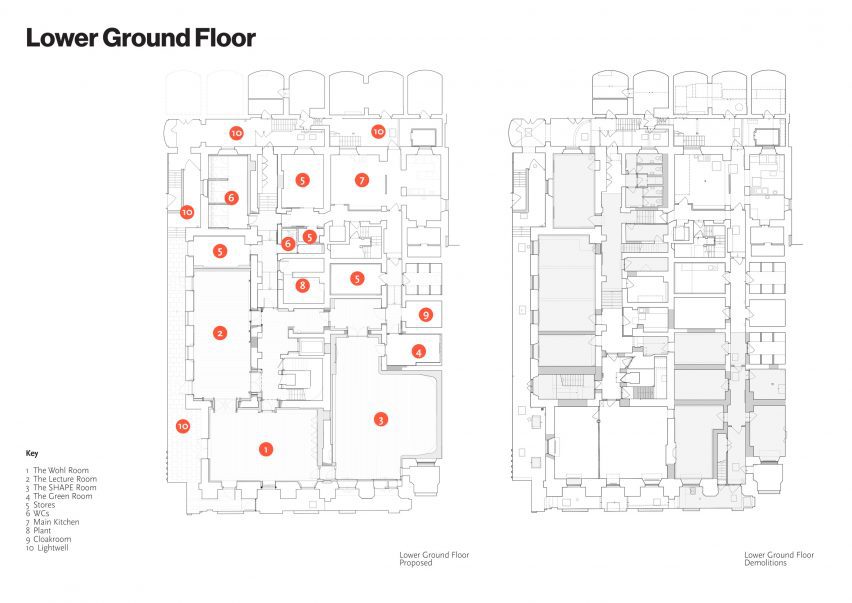 Lower ground floor plan of the British Academy by Wright and Wright
