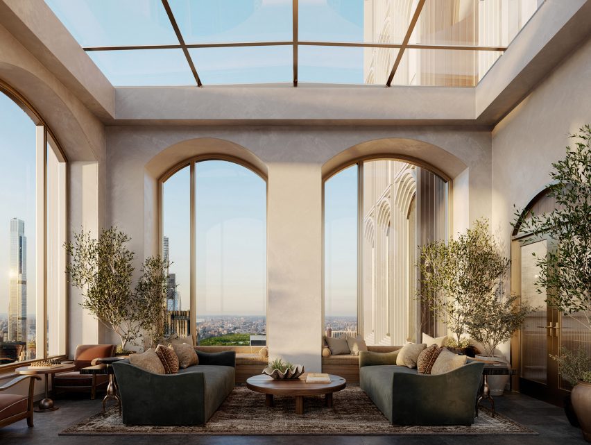 Large arched windows and glass ceiling