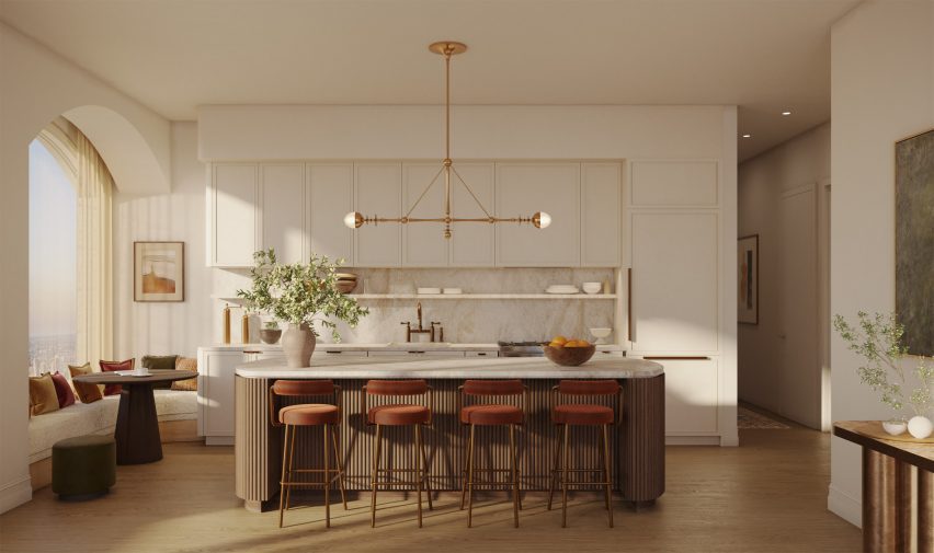 Kitchen with red chairs
