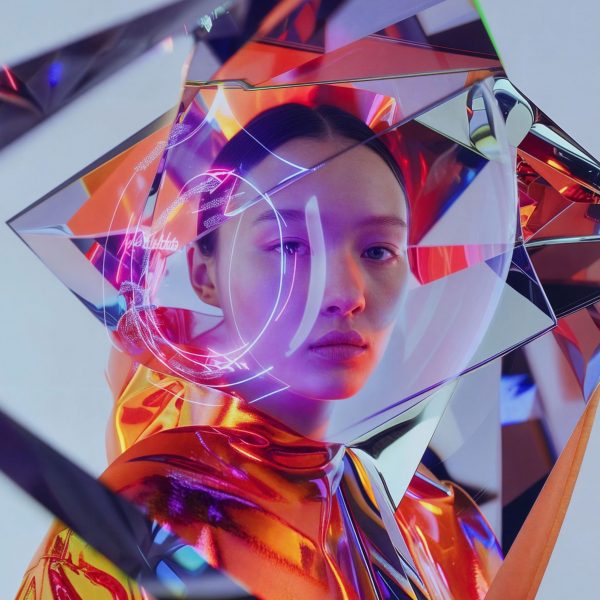 Render of abstract futurist visual with person