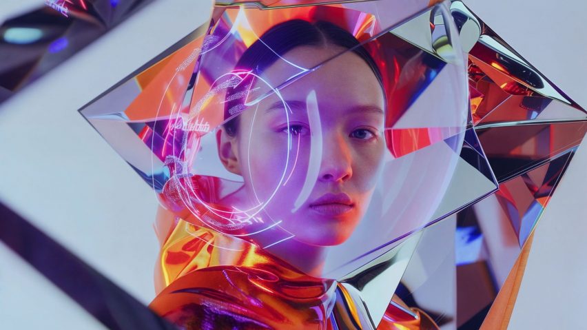 Render of abstract futurist visual with person