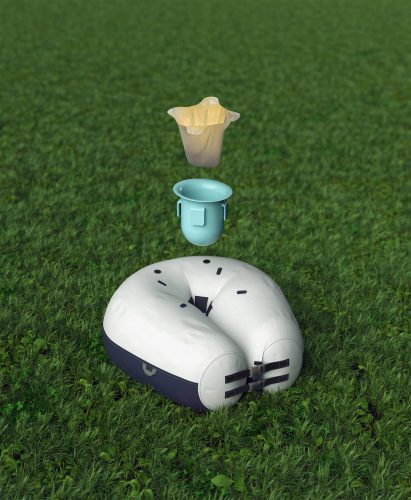 Render showing composition of AirPot inflatable hiking toilet