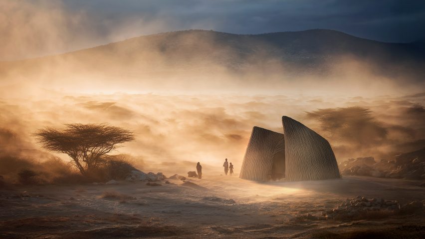 an image showing abstract buildings in a remote space