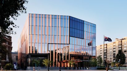 Glass and copper embassy in DC
