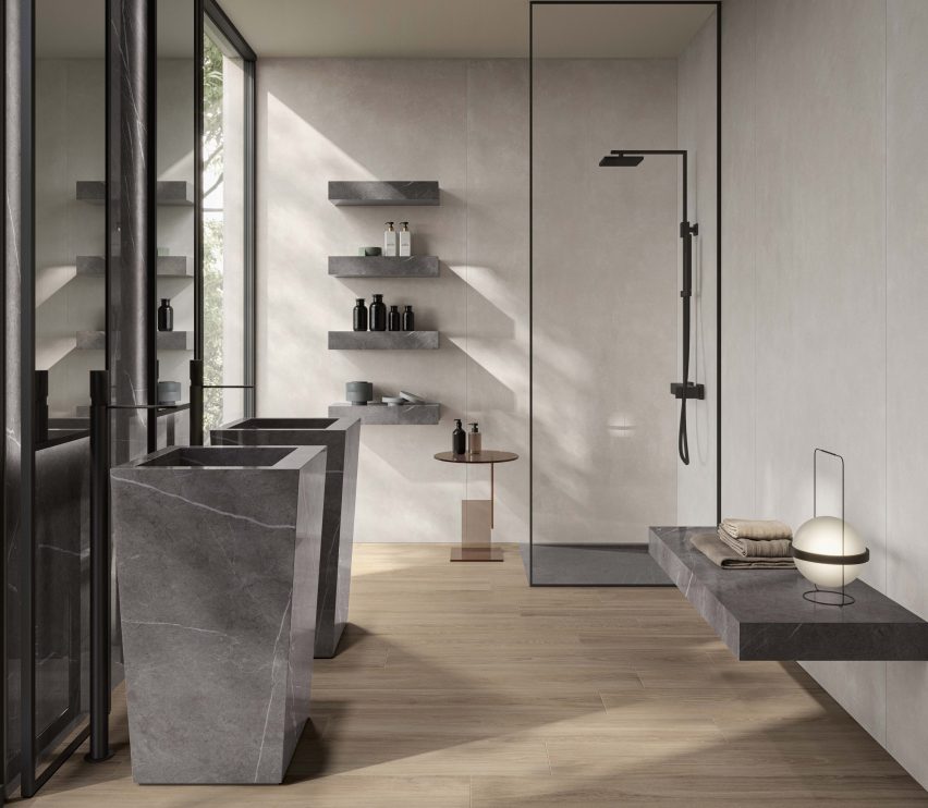 Bathroom with pieces from Casalgrande Padana's Aquatio collection