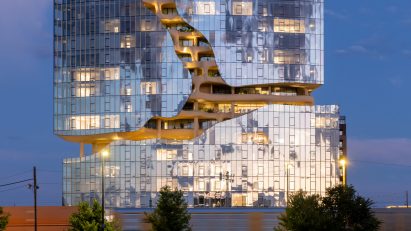 Canyon in glass apartment building