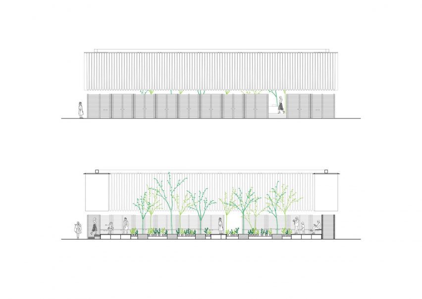 Elevation of Temporary Storage Garden pavilion by Semester Studio