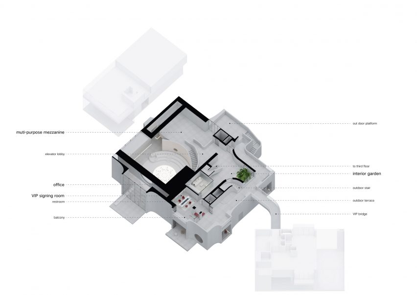 Second floor axonometric of Flickering Peak by Wutopia Lab