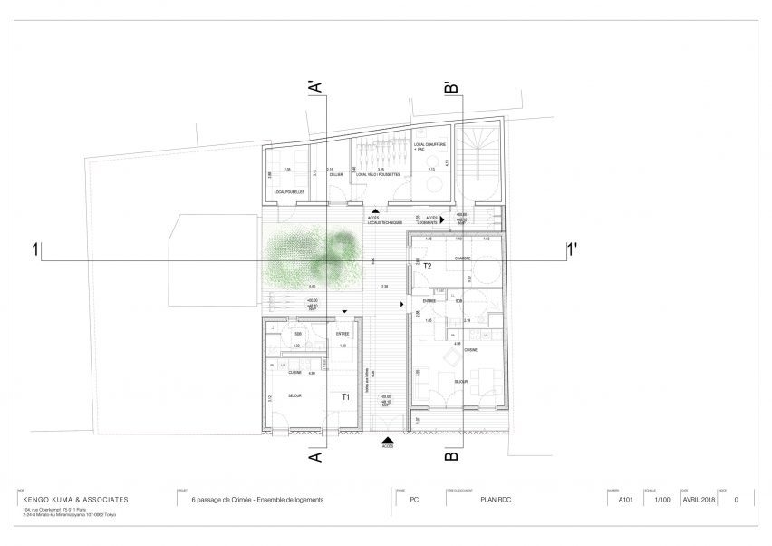 Ground floor plan of Yama-Tani by Kengo Kuma & Associates