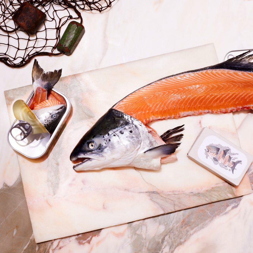 Image of a dissected salmon from The Fish Knows Everything dinner at dutch design week 2024