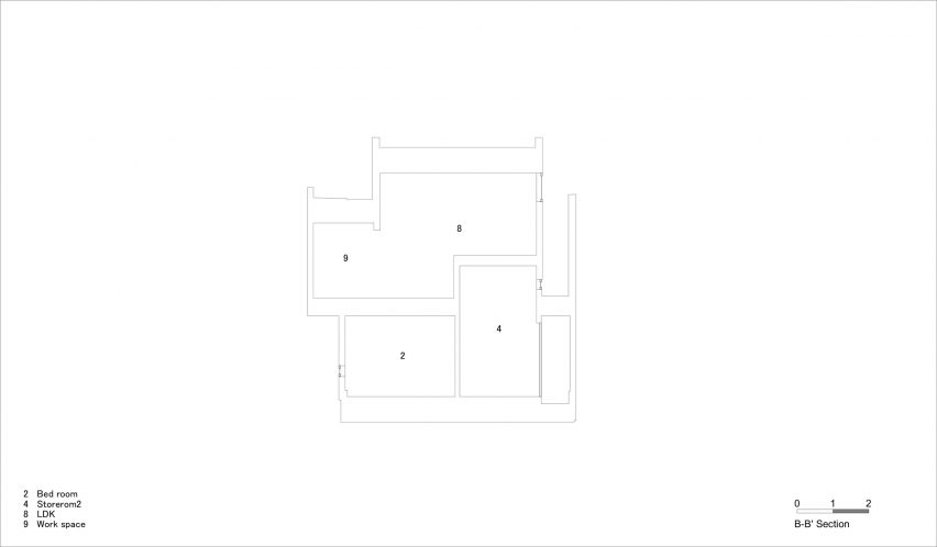 Section of House in Kyobate by Fujiwaramuro Architects